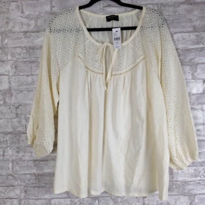 Lane Bryant Eyelet Top 22/24 Ivory Peasant Boho Romantic Cottagecore NEU - Bild 1 von 12