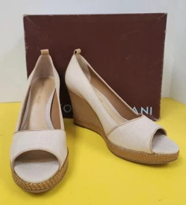 Antonio Melani Camden wedge  shoes Sz 8M Open Toe Never Worn Tan Cream Amore - Picture 1 of 10