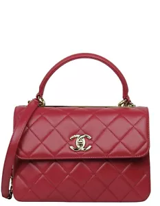 Auth Chanel 2024 Dark Red Lambskin Quilted Small Trendy CC Dual Handle Flap Bag - Picture 1 of 10