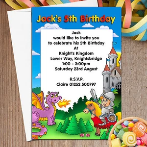 10 Personalised Girls Boys Knights & Dragons Birthday Party Invitations N52 - Picture 1 of 1