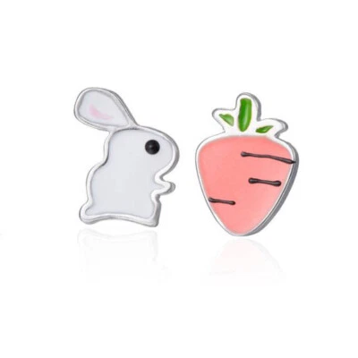 2er Set Ohrstecker Stud Hase Häschen Karotte Mohrrübe Rabbit Cartoon Damen - Bild 1 von 4