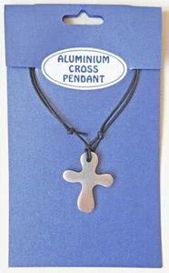 Aluminium Splat Cross Pendant on Black Cord - EB6623 - Picture 1 of 2