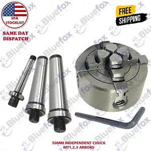 4 Jaw Independent Lathe Chuck Dia. 2" 50mm M14 x 1 & MT1 MT2 MT3 R8 Arbors - Picture 1 of 5