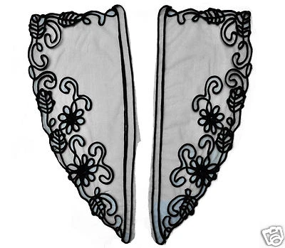 Lily Big Black Floral Design Soutache Tulle Netting Braid Collar Bodice By Pair - Image 1 of 2