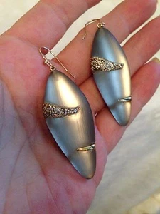 NEW Alexis Bittar LARGE Pave Durban Stripe LUCITE GOLD EARRINGS - WARM GREY - Picture 1 of 9