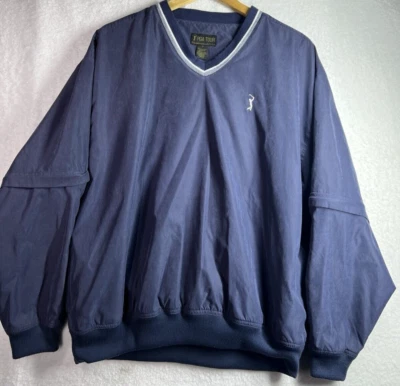 Chaqueta cortavientos PGA Golf Tour Signature azul mediana cuello en V mangas con cremallera Foto 1 de 4