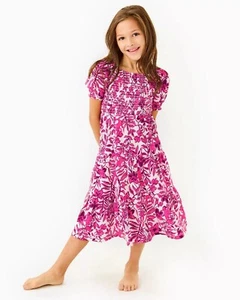Lilly Pulitzer Girls Mini Jilly Sleeved Midi Dress Floral M 6-7 Years 278500 New - Picture 1 of 8