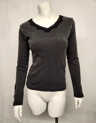 Harley Davidson Women's Size L Cotton Long Bell Lace Trim Sleeves 2003 Hays KS - Image 1 of 4