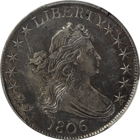1806  Pointed 6 No Stem Draped Bust Half Dollar 50c, PCGS AU-Details, Cleaned Cover