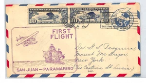 USA PUERTO RICO Air Mail Cover 1929 FIRST FLIGHT SURINAME ST LUCIA Castries XT9 - Picture 1 of 12