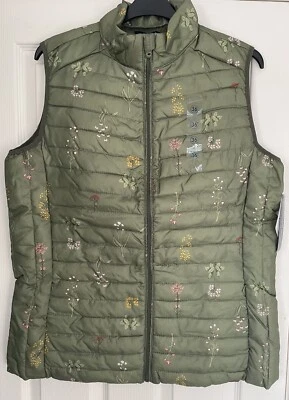 Weekend Khaki Floral Print Packaway Quilted Gilet Jacket 18, 20, 22, 24, 26 - Image 1 of 4