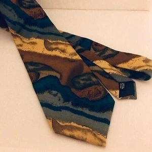 #1710 VTG J Garcia Print Silk earth tone colors Necktie - Picture 1 of 5