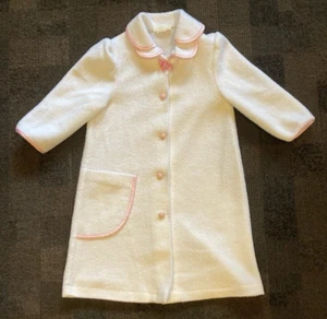 Vintage Girls Robe White and Pink Fleece Button Up Size 4 90's Y2K - Picture 1 of 10