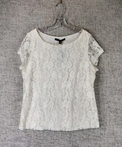 Fever Ivory Lace Overlay Top Short Sleeve Round Neck Womens *L-XL NWT - Picture 1 of 13