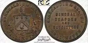 New Zealand 1874 Kirkcaldie Half Penny, 1/2 Penny Token. PCGS AU 55. - Picture 1 of 6