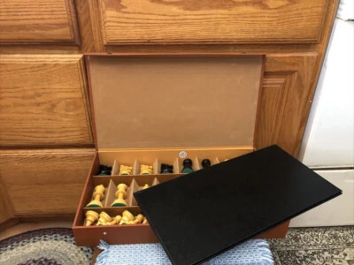 Royal Game Chess Set Wood Complete Case vintage wooden box Rare 4 1/8” King - Image 1 of 4