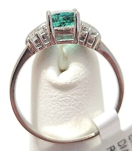 LADIES EMERALD AND DIAMOND RING ON 10K WHITE GOLD - Picture 1 of 9