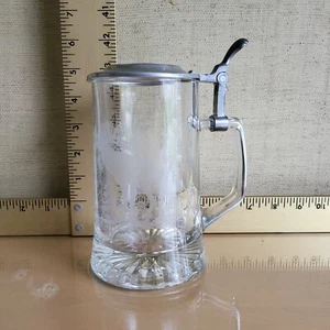 ALWE Vintage Westdeutscher Glas Bierkrug mit Hirsch Hirsch Elch Zinndeckel  - Bild 1 von 7