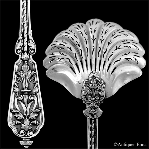 Puiforcat Rare French Sterling Silver Sugar Sifter Spoon, Renaissance Cover