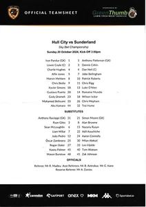 Teamsheet - Hull City v Sunderland 2024/25 (20 Oct) - Picture 1 of 1
