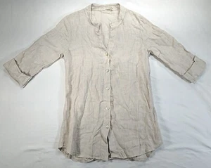 LUNGO L'ARNO Button Up Women's/Jr's size M Beige V-Neck Cuff Slv 100% Linen NWOT - Picture 1 of 16
