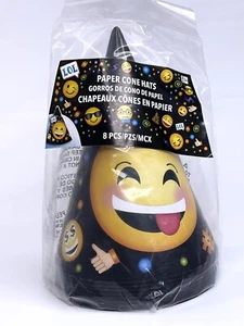 LOL Emoji Emoticons Kid’s Birthday Party Favor Cone Hats,Smiley Face,8 Pack- NEW - Picture 1 of 1