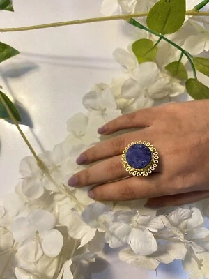 Anel de coquetel ajustável quartzo druso roxo com revestimento dourado - Imagem 1 de 2