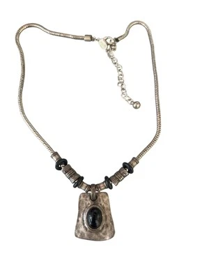 Collar Cadena Serpiente Tono Plata Chicos Colgante Piedra Negra Ajustable 16" + 2.5" Foto 1 de 4