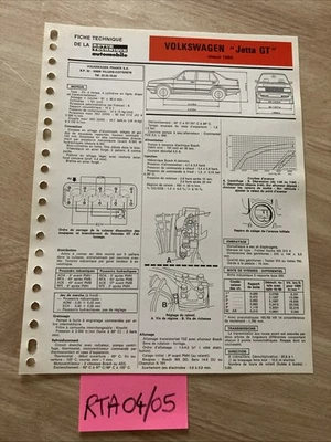 Automobile Technical Sheet Volkswagen Jetta GT Since 84 Edition 1987 RTA VW Foto 1 de 3