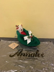 Annalee Puppen Weihnachtsmaus in grün Pantoffelpuppe #7723 mit Tasche - Vintage - Bild 1 von 5