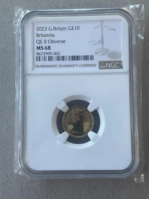 2023 G.Britain G£10 Britannia QE Il Obverse MS 68 GOLD 1/10oz NGC CERTIFIED - Image 1 of 4