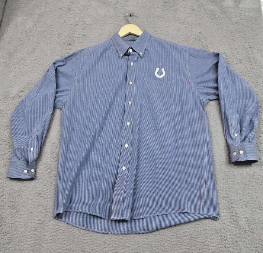 Indianapolis Colts Shirt Mens Large Blue Gingham NFL Football Button Up Antigua - Image 1 of 4