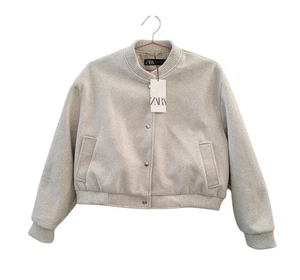 New ZARA XXL Sand Snap Button Cropped Bomber Jacket Women Blogger Favorite - Picture 1 of 12