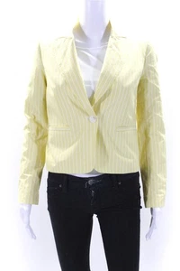 Drew Womens Milo Peak Lapel Striped Poplin Blazer Jacket Lemon Yellow Size XS - Picture 1 of 6