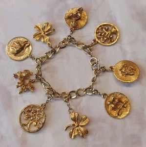 Brazalete Chapado en Oro 9 Dijes Extraíbles Cupido Árbol de la Vida Mujeres Empoderar Trébol - Imagen 1 de 15