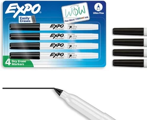Expo Low-Odor Dry Erase Markers, Ultra-Fine Tip, 4 Count (Pack of 1), Black  - Picture 1 of 9