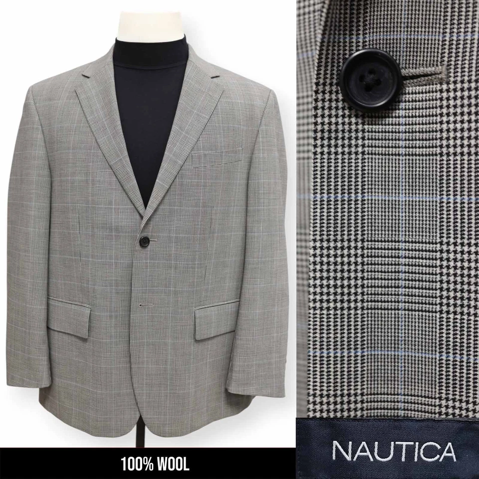 NAUTICA Hombre Gris Azul Cuadros 100% Lana Abrigo Deportivo Traje Chaqueta Blazer 42 S Foto 1 de 4