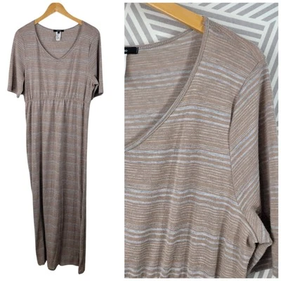 Эспрессо рубашка платье макси сарафан XL длинный плавать прикрыть пляж полоски желтовато-коричневый серый - Изображение 1 из 4