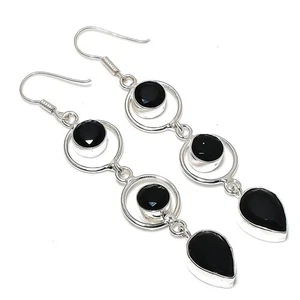 Pendiente de joyería de plata de ley 925 hecho a mano con piedras preciosas de espinela negra tamaño 3" - Imagen 1 de 1