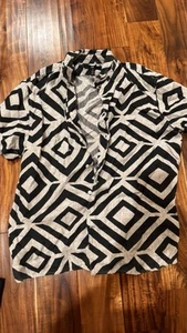 BANANA REPUBLIC MEN LINEN SHIRT ZEBRA BEIGE BLACK SIZE LARGE EEUC - Picture 1 of 3