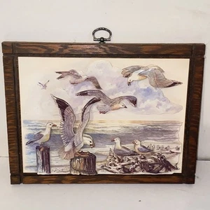 Vintage 3D Raised Relief Seascape with Pier & Seagulls Wall Hanging Plaque - Picture 1 of 12