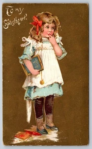 To My Sweetheart Valentine Greetings Postcard  1910s School Girl Books  - Picture 1 of 3