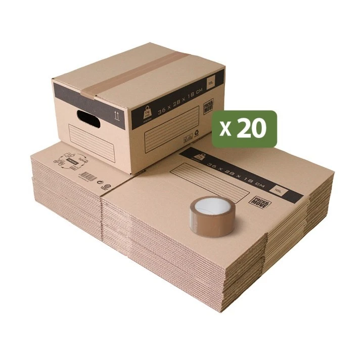 Pack and Move - Lot 20 cartons déménagement stockage S - 36 x 28x 18 cm - Poigné - Photo 1/1