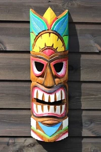 IMPRESIONANTE MÁSCARA TIKI 50CM DECORACIÓN PARED (TALLADA Y PINTADA A MANO EN BALI) DISEÑO E - Imagen 1 de 2