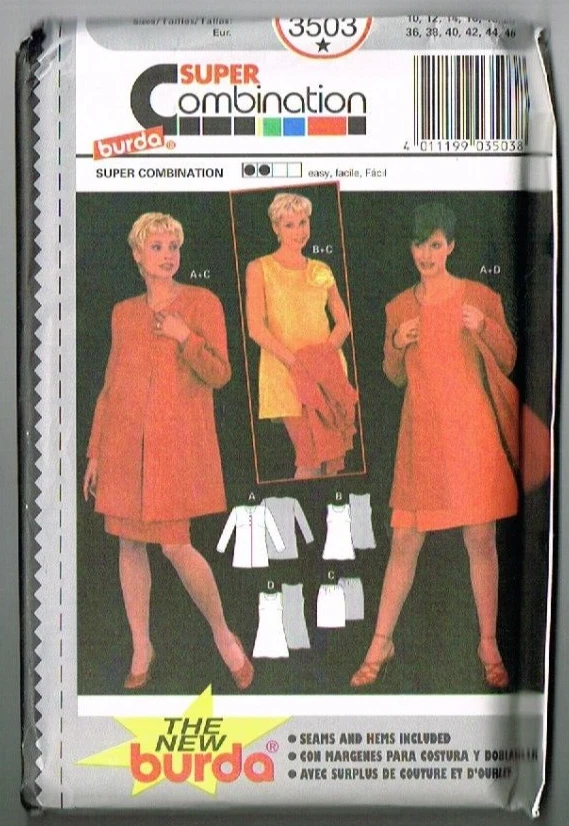 Burda 3503 Pattern Super Combo Dress Top Jacket Sizes 10 to 20 Uncut OOP Vintage - Image 1 of 2