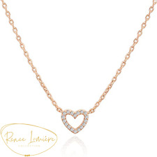 14K Gold Plated Cubic Zirconia Heart Necklace | Cute Dainty Love Necklace