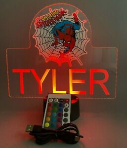 Spiderman Spider Man Superheroes Night Light LED Lamp Personalized FREE & Remote