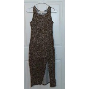Michael Kors Brown Leopard Print Sleeveless Midi Calf Length Dress Slit Size XS - Picture 1 of 12