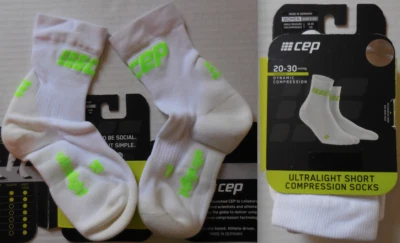 CEP 女式超轻短压缩袜颜色白色/绿色 5-7 码  — 第 1/4 张图片