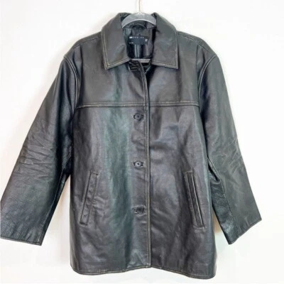 ASOS DESIGN BROWN LEATHER BUTTON FRONT JACKET WOMENS 10 - Image 1 of 4